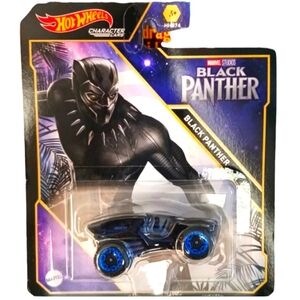 Hot Wheels Black Panther Character Cars, 1:64, Black +Blue Rims